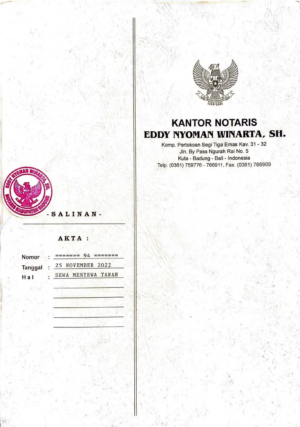 Akta 94 — Land Lease Agreement Sky Garden 1